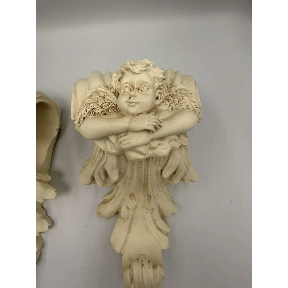 Vintage Cherub Angel Curtain Rod Holders Wall Sconce Corbel Drapery Set of 2